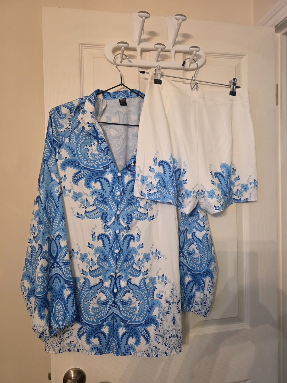 Blue & White Paisley Tunic Top with Matching Shorts